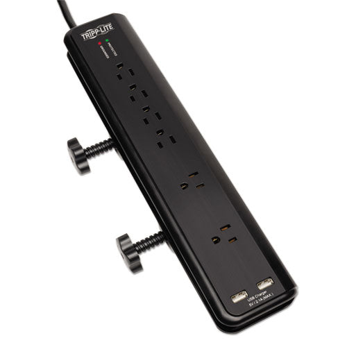 Protect It! Clamp-mount Surge Protector, 6 Outlets-2 Usb, 6 Ft Cord, 2100 J