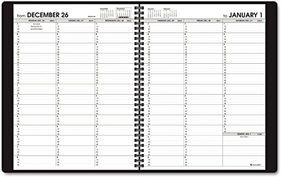 Weekly Appointment Book, 10 7/8 x 8 1/4, Black, 2020-2021