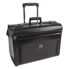 Catalog Case on Wheels, Leather, 19 x 9 x 15-1/2, Black